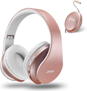 Best wireless headphones 2025 ZIHNIC Bluetooth over-ear in rose gold, foldable wireless and wired stereo headset with Micro SD and FM.